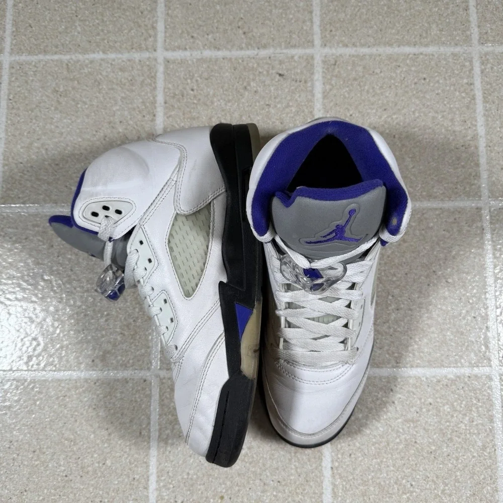Nike Air Jordan 5 Retro GS White Concord Black Leather 7Y 440888-141